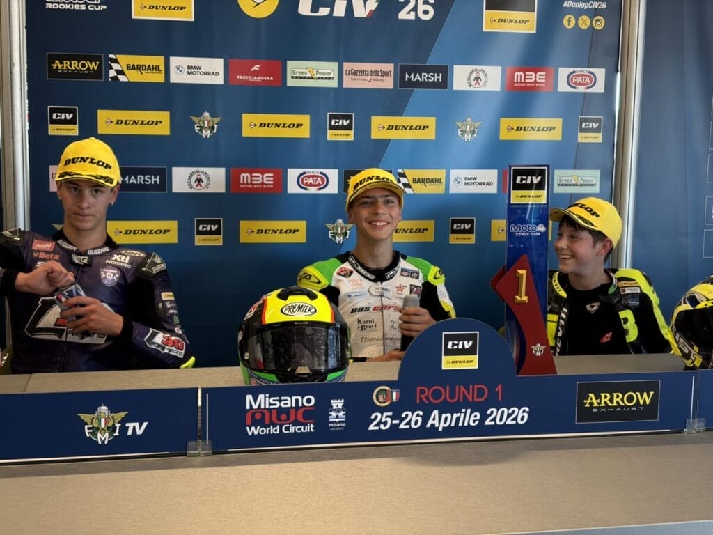 I tre sul podio in Gara 1 del CIV Moto4 a Misano